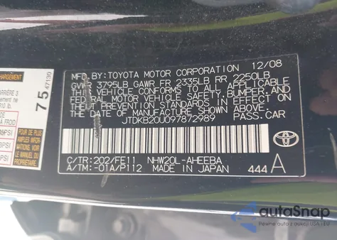 2009 Toyota Prius z USA, uszkodzony, nr VIN JTDKB20U097872989